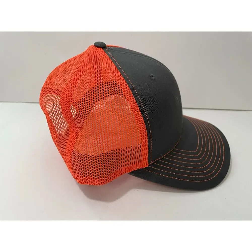 Richardson 112 Trucker SnapBack Hat Gray Orange Mesh #24 Racing Embroidered Cap